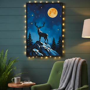 Majestätisches Rentier bei Mondlicht Poster