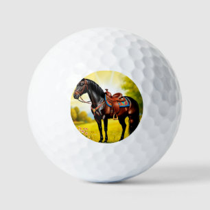 Majestätisches schwarzes Pferd mit Sattel Golfball
