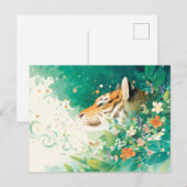 Majestätisches Tigerprofil im üppigen Tealgarten Postkarte (Vorne/Hinten)