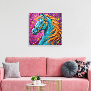 Majestätisches Türkis-Araberpferd-Impasto Leinwanddruck