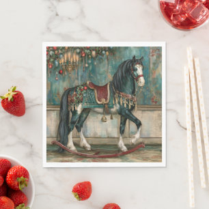 Majestätisches viktorianisches Weihnachtspferd Serviette