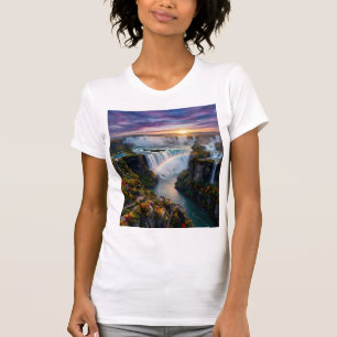 Majestätisches Wasserfall- und strahlendes Regenbo T-Shirt