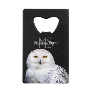 Majestätisches Winter-Schnee-Eulen-Monogramm mit i Geldbeutel Flaschenöffner