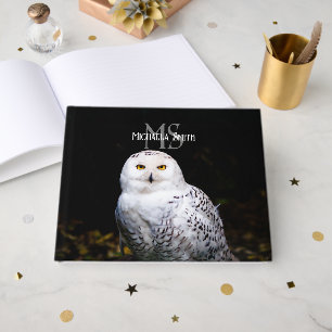Majestätisches Winter-Schneeeulen-Monogramm mit in Gästebuch