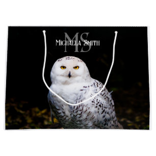 Majestätisches Winter-Schneeeulen-Monogramm mit in Große Geschenktüte