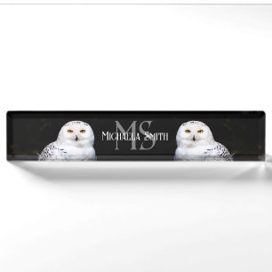 Majestätisches Winter-Schneeeulen-Monogramm mit in Namensplakette