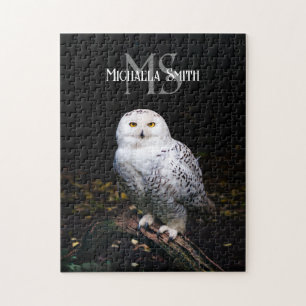 Majestätisches Winter-Schneeeulen-Monogramm mit in Puzzle