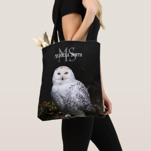 Majestätisches Winter-Schneeeulen-Monogramm mit in Tasche