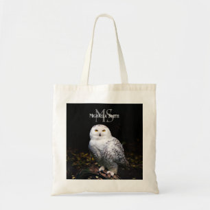 Majestätisches Winter-Schneeeulen-Monogramm mit in Tragetasche