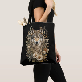 Majestätisches Wolf-Blumen-Natur-T-Shirt Tasche