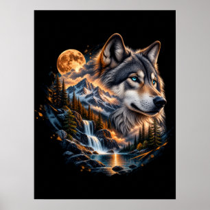 Majestätisches Wolf Vollmond-Wilderness-Poster Poster