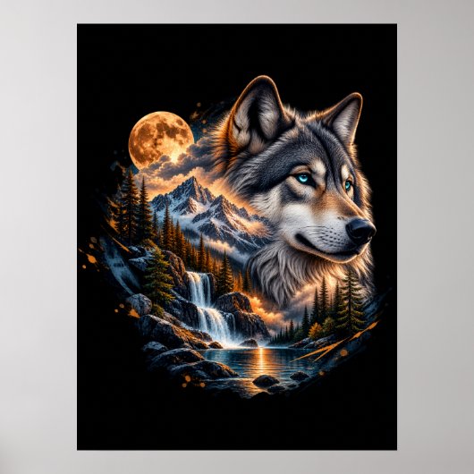 Majestätisches Wolf Vollmond-Wilderness-Poster Poster (Vorne)