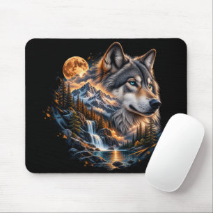 Majestätisches Wolf Vollmond Wildnis Mauspad