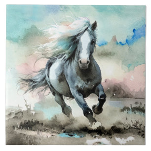 Majestätisches Zugpferd Aquarell Fliese