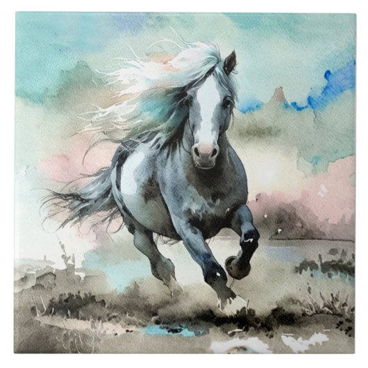 Majestätisches Zugpferd Aquarell Fliese (Vorderseite)