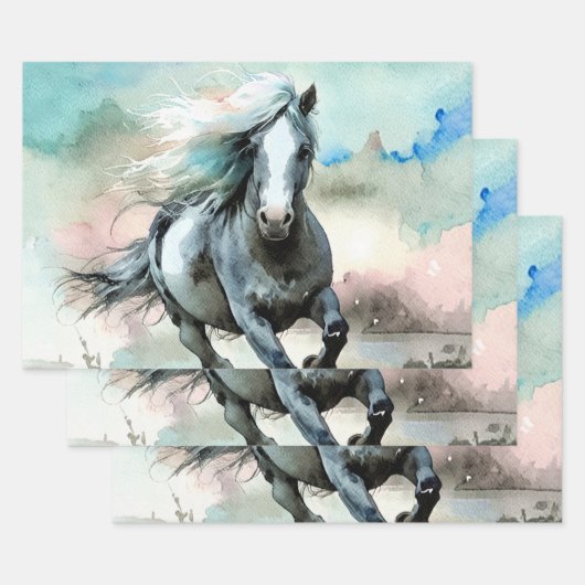 Majestätisches Zugpferd Aquarell Geschenkpapier Set (Set)