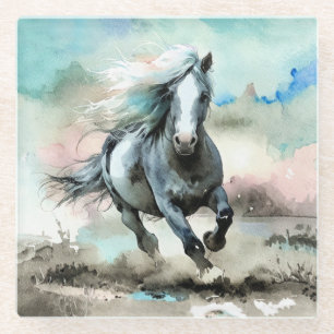 Majestätisches Zugpferd Aquarell Glasuntersetzer