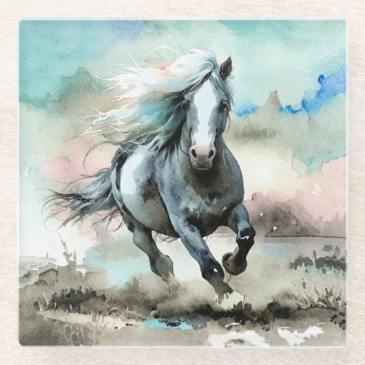 Majestätisches Zugpferd Aquarell Glasuntersetzer (Vorderseite)