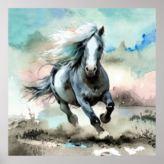 Majestätisches Zugpferd Aquarell  Poster (Vorne)