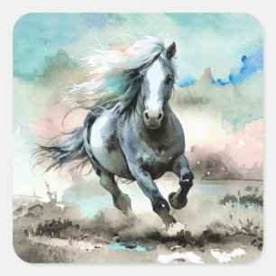 Majestätisches Zugpferd Aquarell Quadratischer Aufkleber