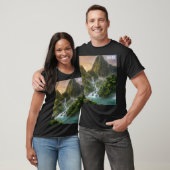 Majestetischer Fantasy-Wald und Wasserfall-Ästheti T-Shirt (Unisex)