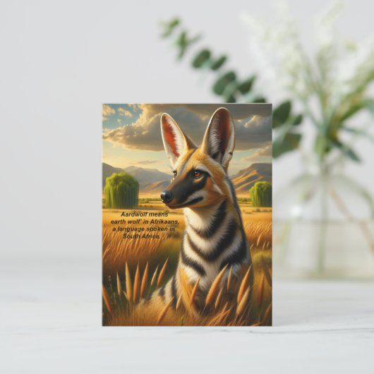 Majestic Aardwolf Posing in Meadow Postkarte (Stehend Vorderseite)
