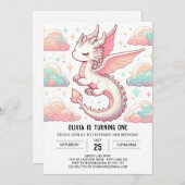 Majestic Adorable Dragon 1. Geburtstag Einladung (Vorne/Hinten)
