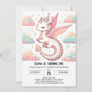 Majestic Adorable Dragon 1. Geburtstag Einladung