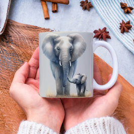 Majestic African Elephant and Baby in Watercolor Kaffeetasse