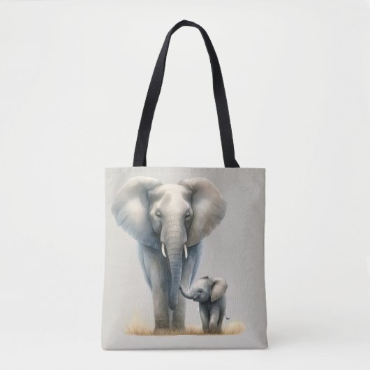 Majestic African Elephant and Baby in Watercolor Tasche (Vorderseite)