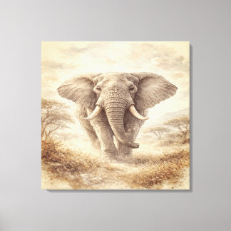 Majestic African Elephant Watercolor Illustration Leinwanddruck