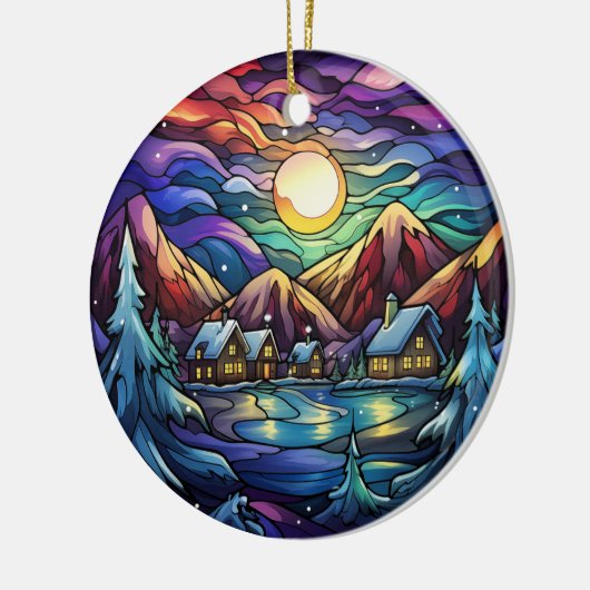 Majestic Alpine Sunset Gestaltetes Glas Keramik Ornament (Links)