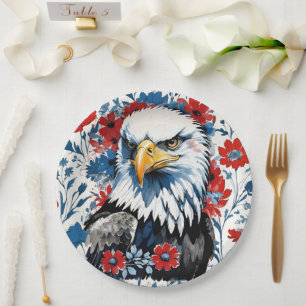Majestic American Bald Eagle Floral Pappteller