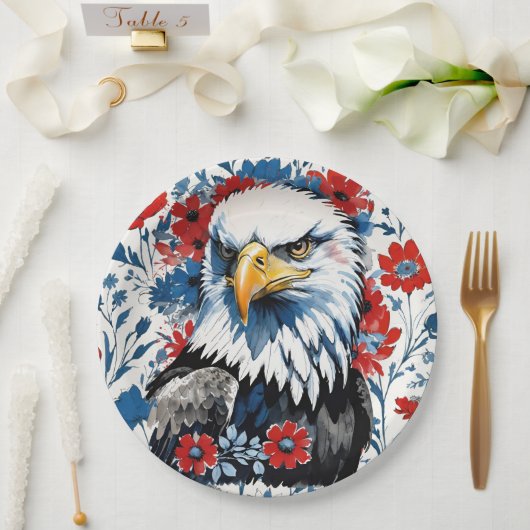 Majestic American Bald Eagle Floral Pappteller (Hochzeit)