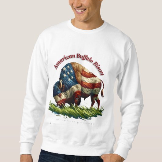 Majestic American Bison Illustriert Flag Sweatshirt (Vorderseite)