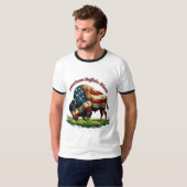 Majestic American Bison Illustriert Flag T-Shirt (Vorne ganz)