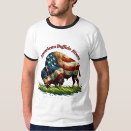 Majestic American Bison Illustriert Flag T-Shirt
