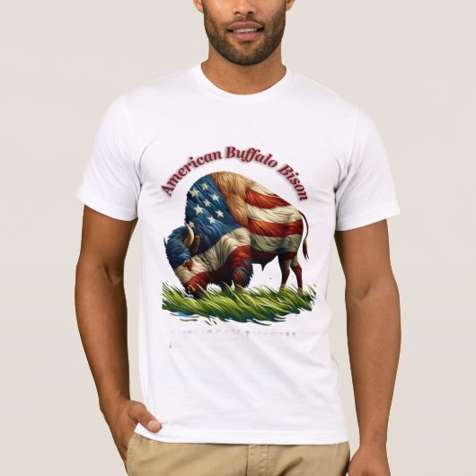 Majestic American Bison Illustriert Flag T-Shirt (Vorderseite)