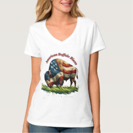 Majestic American Bison Illustriert Flag T-Shirt