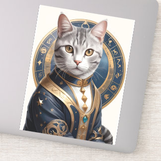 Majestic American Shorthair Cat in Blue and Gold Aufkleber