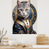 Majestic American Shorthair Cat in Blue and Gold Poster (Küche)