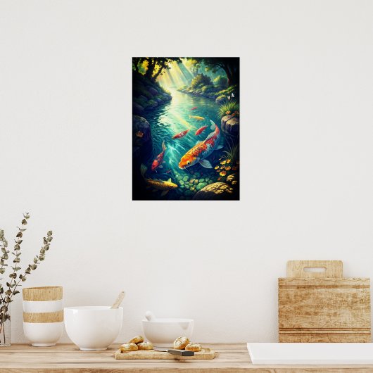 Majestic Antike chinesische Landschaft mit Fluss u Poster (Küche)