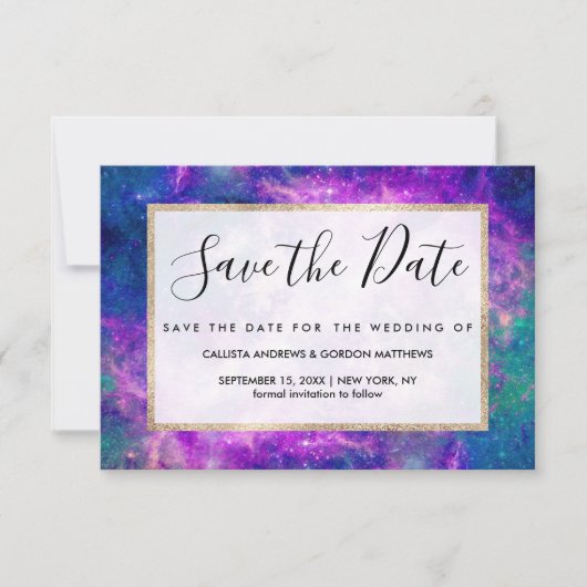 Majestic Aquamarine Lila Sternennebel Save The Date (Vorderseite)