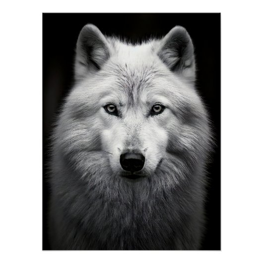 Majestic Arctic Wolf Portrait in High Contrast Bla Poster (Vorderseite)