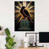 Majestic Art Deco Falcon Silhouette Gold & Teal Poster (Heimbüro)
