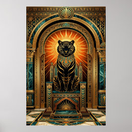 Majestic Art Deco Tiger Gold Foil Style Poster