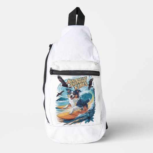 Majestic Australian Shepherd Dog Surfing the Wappe Crossbody Bag (Vorderseite)