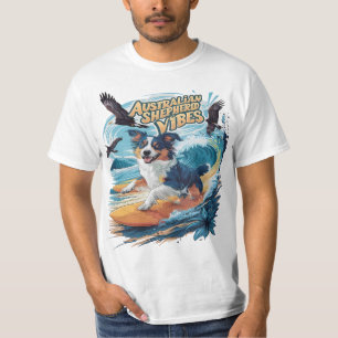 Majestic Australian Shepherd Dog Surfing the Wappe T-Shirt