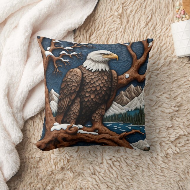 Majestic Bald Eagle in der Winterlandschaft Kissen (Decke)