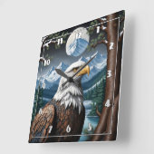 Majestic Bald Eagle in Snowy Mountain Landschaft Quadratische Wanduhr (Winkel)